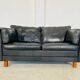 Vintage retro danish mogens hansen 2 person black leather sofa