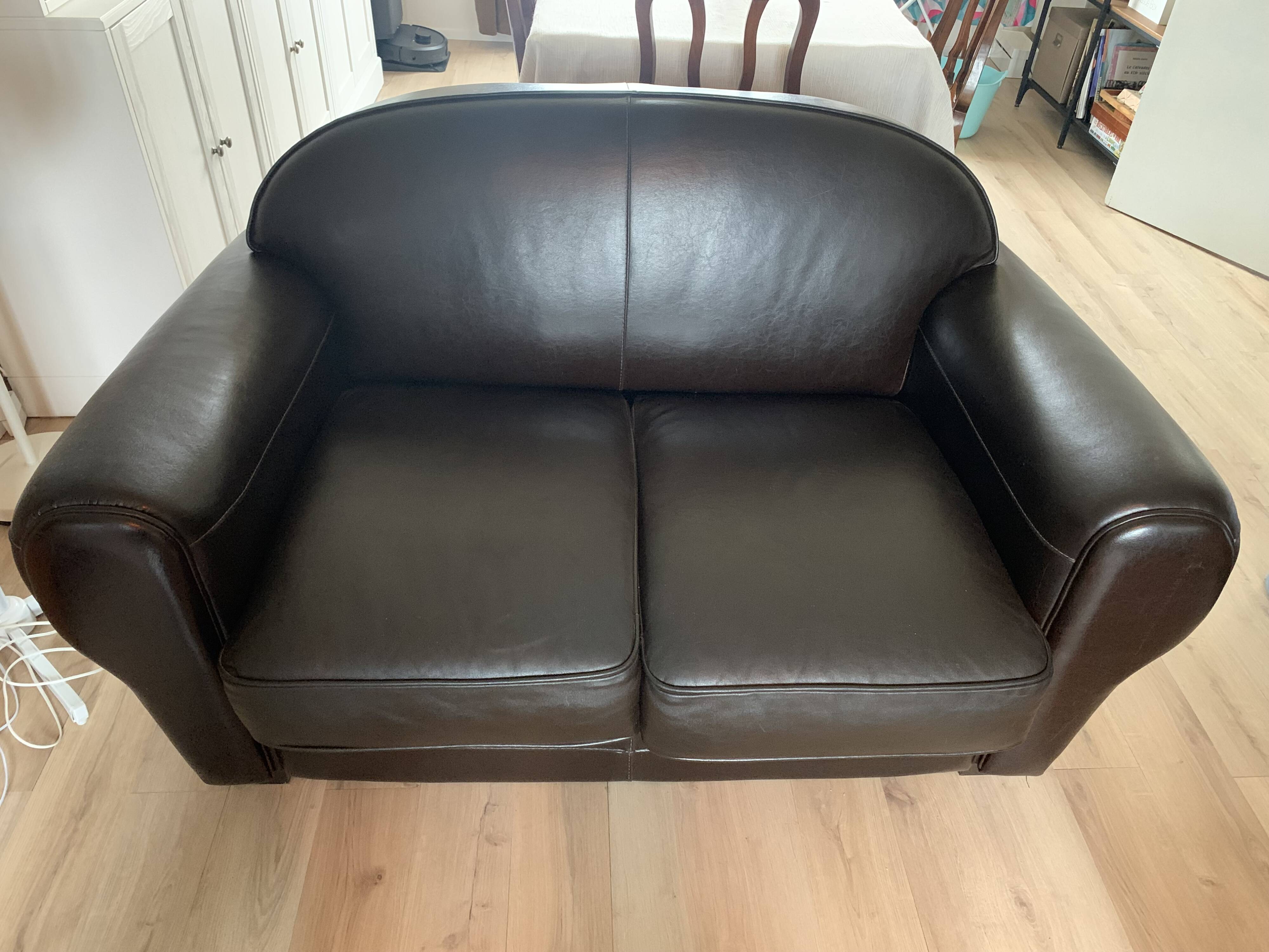 Brown leather club sofa
