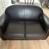 Brown leather club sofa