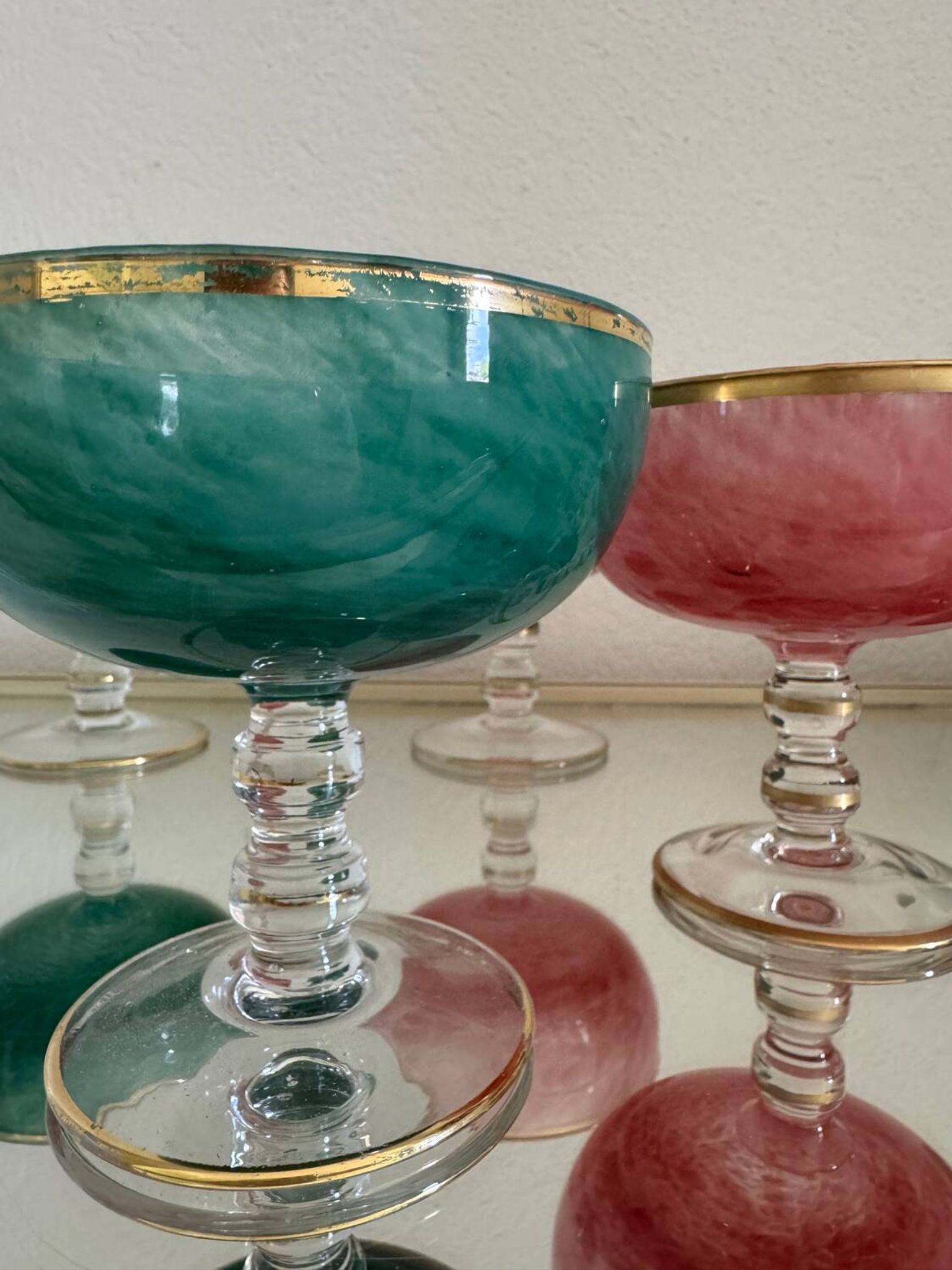Multi-colored Venetian crystal ice cream cups