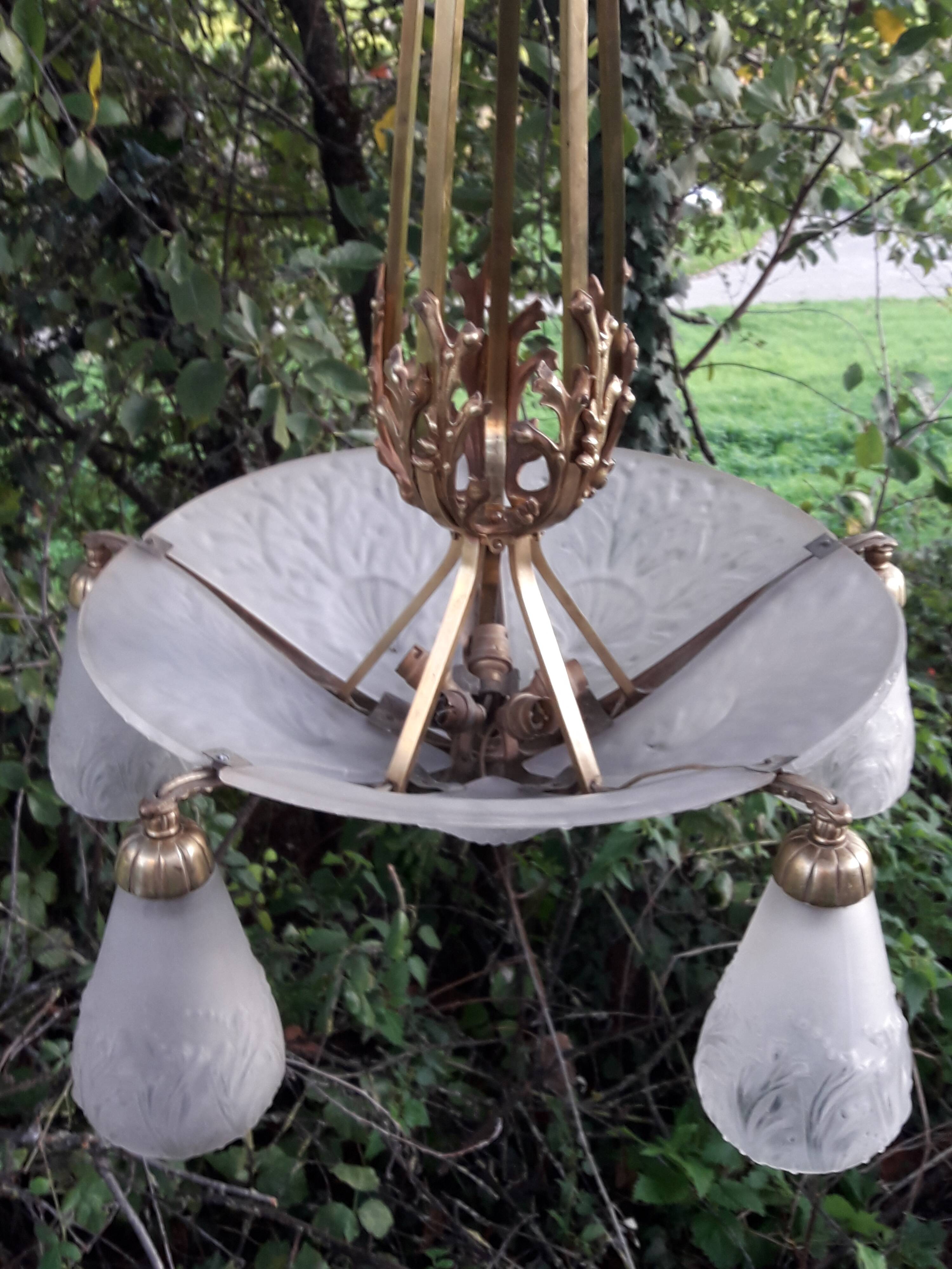 Muller brothers Luneville brass chandelier 1920/1930