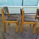Set of 4 chairs in blond wood and gray fabric - vintage