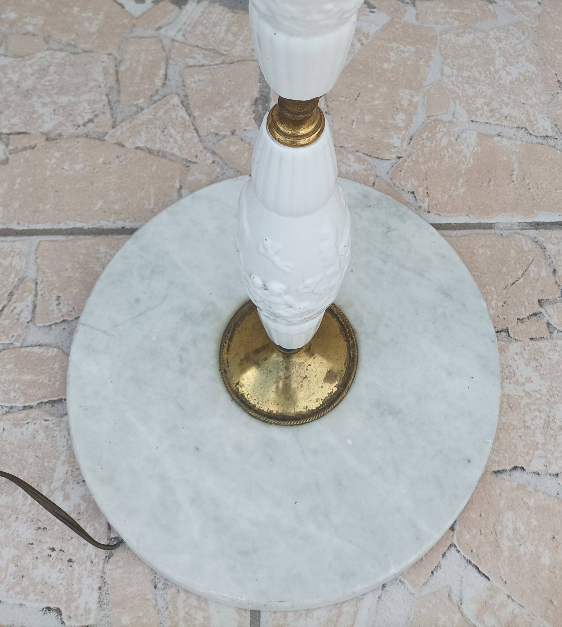 Halogen floor lamp from the 60s in marble ceramic and brass