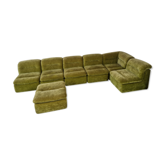 Canapé vert modulable vintage années 70