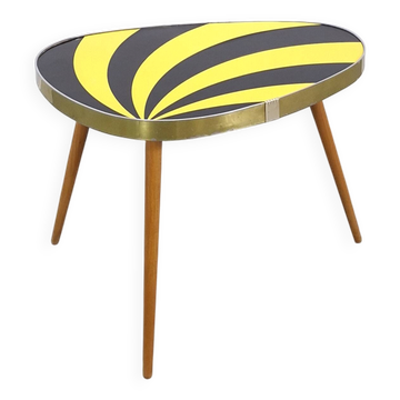 Vintage 1950s black and yellow striped formica table, plant table.