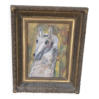 Horse painting with its 19th century frame