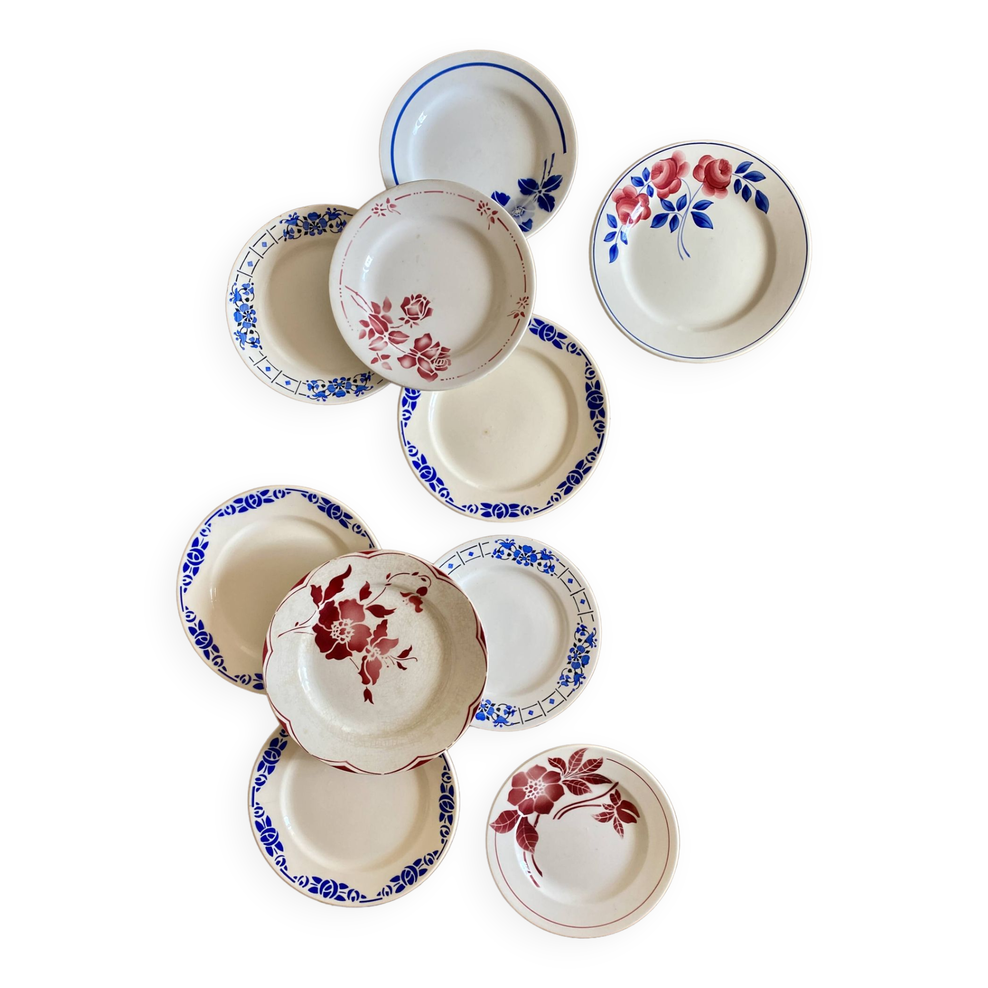 Set of 10 mismatched vintage dessert plates
