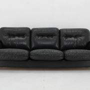 1970s 3-Seater Sofa in Black Leather,Italy