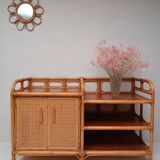 Vintage cane rattan and wood sideboard