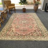 Turkish Blush Oushak Rug 6x9 Muted Vintage Rug -Beige Area Carpet  MOON.131