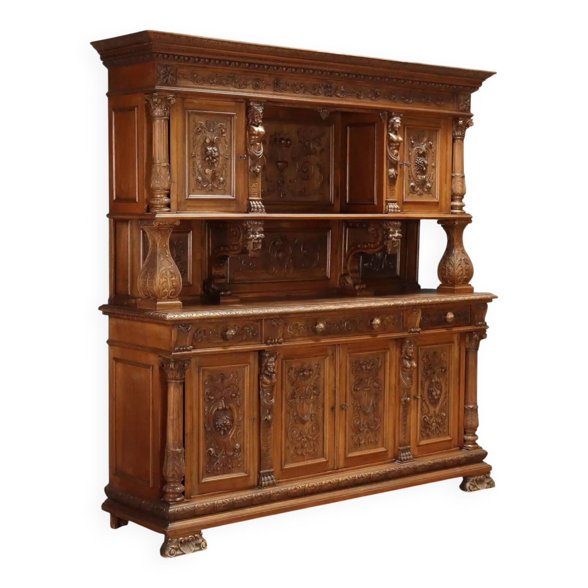 Neo-baroque antique walnut buffet, Italy, 19th century