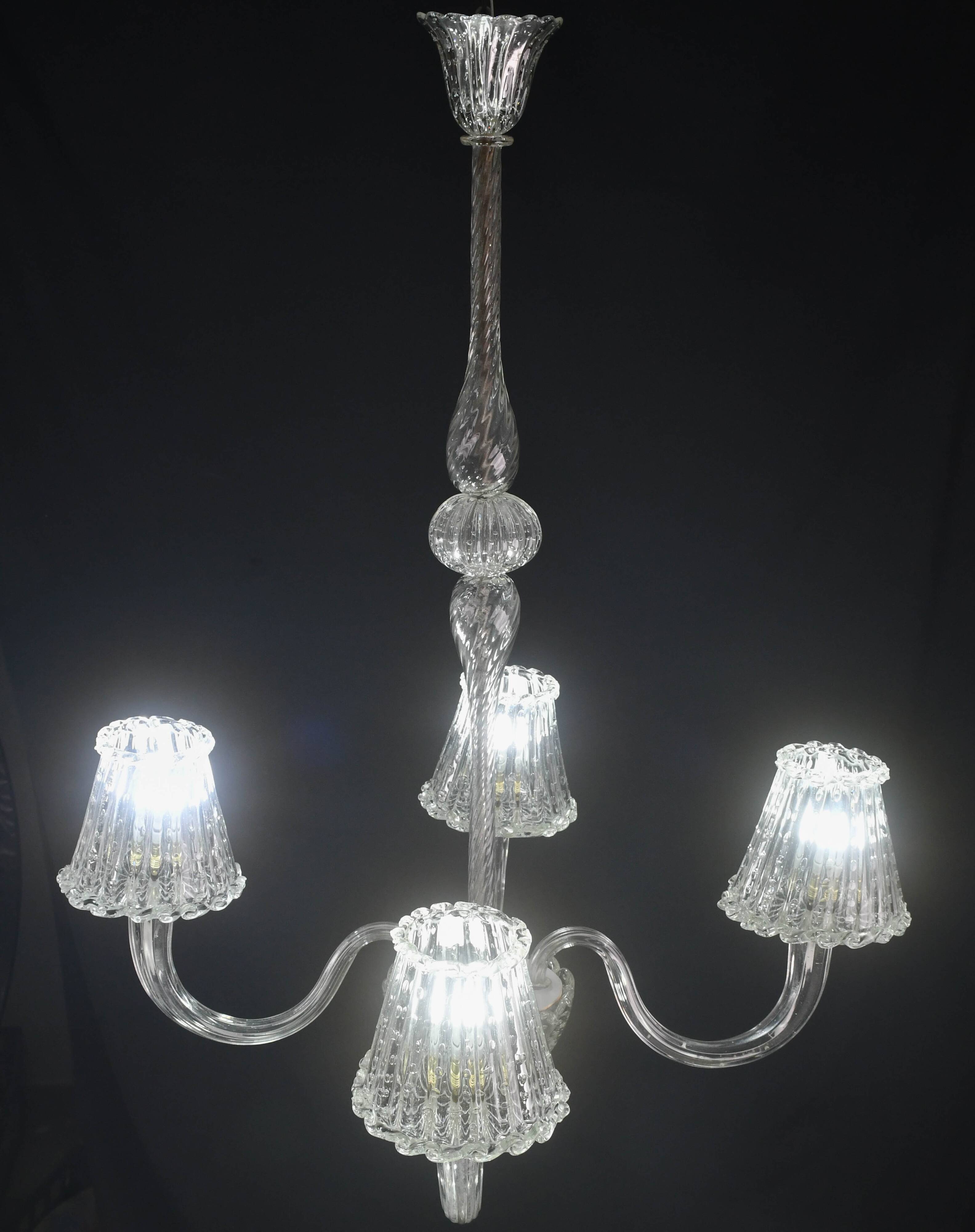 Luxury Art Decò Barovier e Toso Chandelier, Murano "Bubble" Glass, 1950s