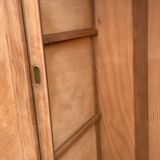 Vintage wardrobe with compass legs in raw wood, sliding doors, 1960s
