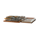 Danish modern serving set teak tray with glass bowls