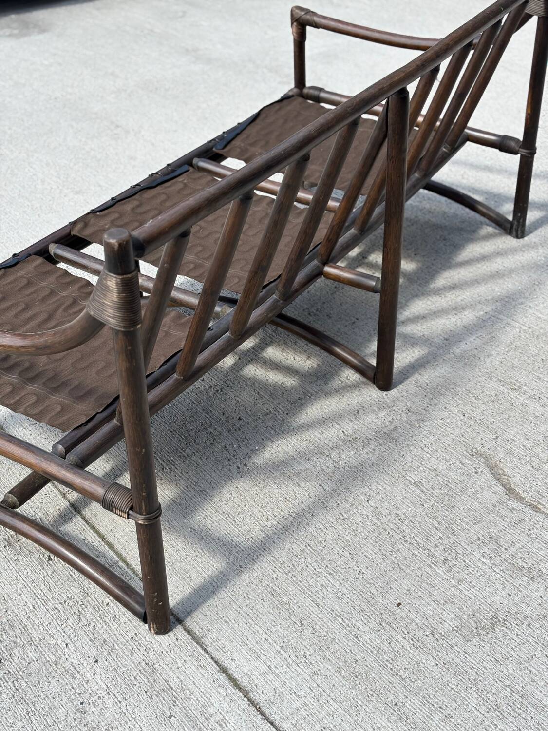 Vintage 3 seater bamboo sofa – bohemian / safari style with cushion