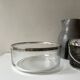 Large glass salad bowl with chrome metal rim, Bormioli Rocco Italy 1970.