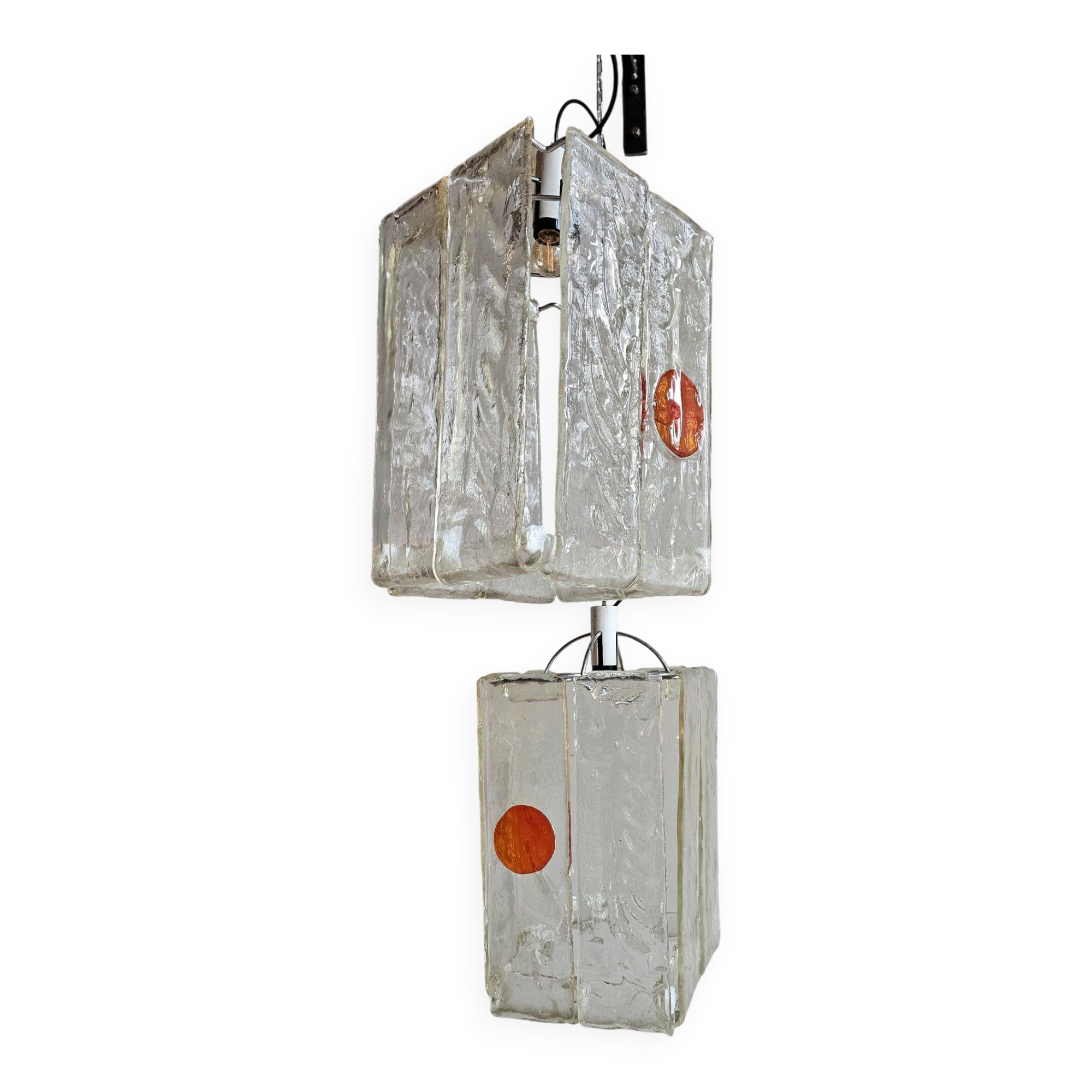 Set of 2 Aureliano Toso Murano glass ceiling lamps, ice glass, 1970s