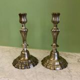 Pair of silver-plated bronze candlesticks from the 18th century. | Candle holders | Candelabrum