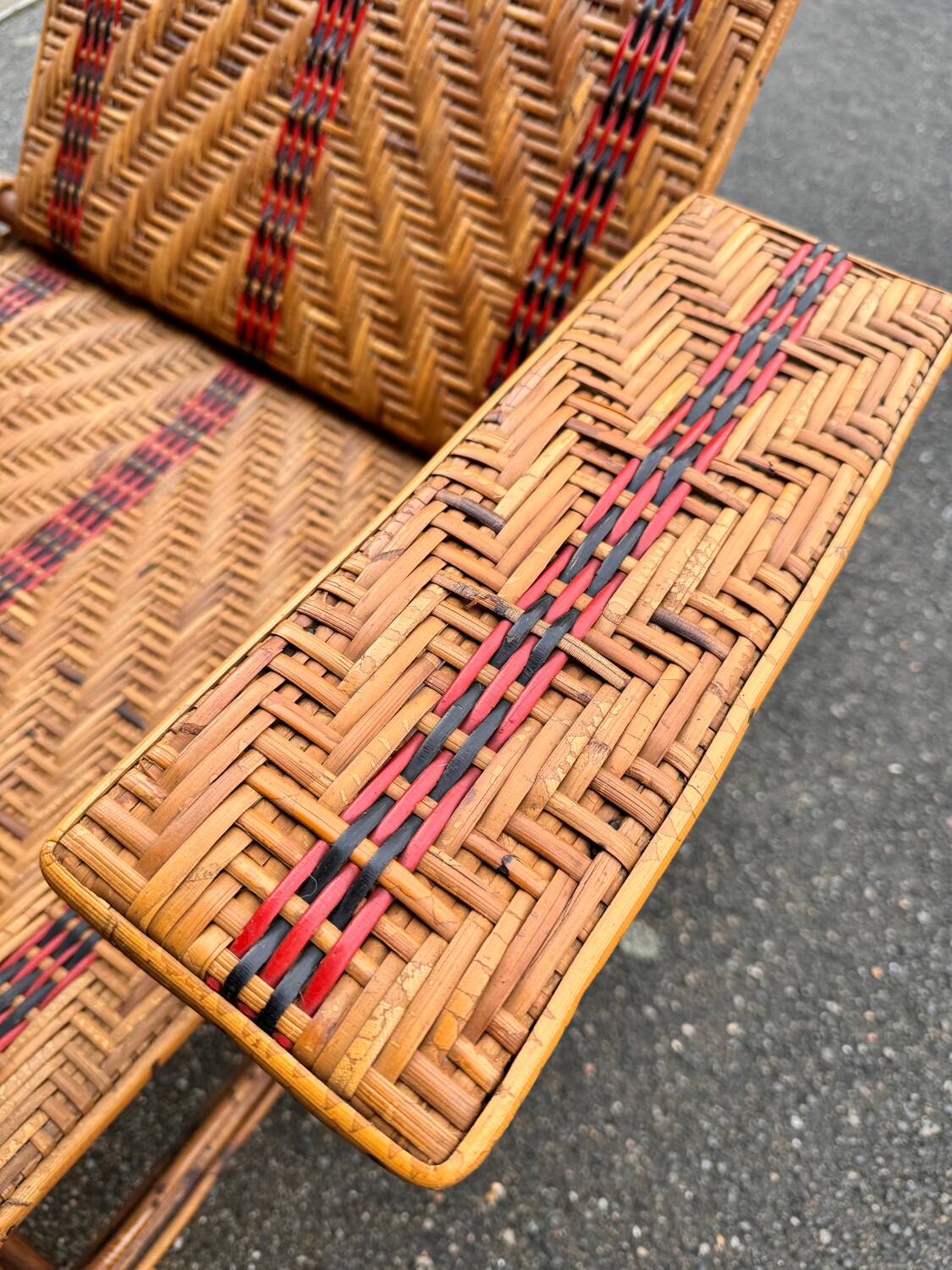Antique rattan and wicker chaise longue, circa 1930
