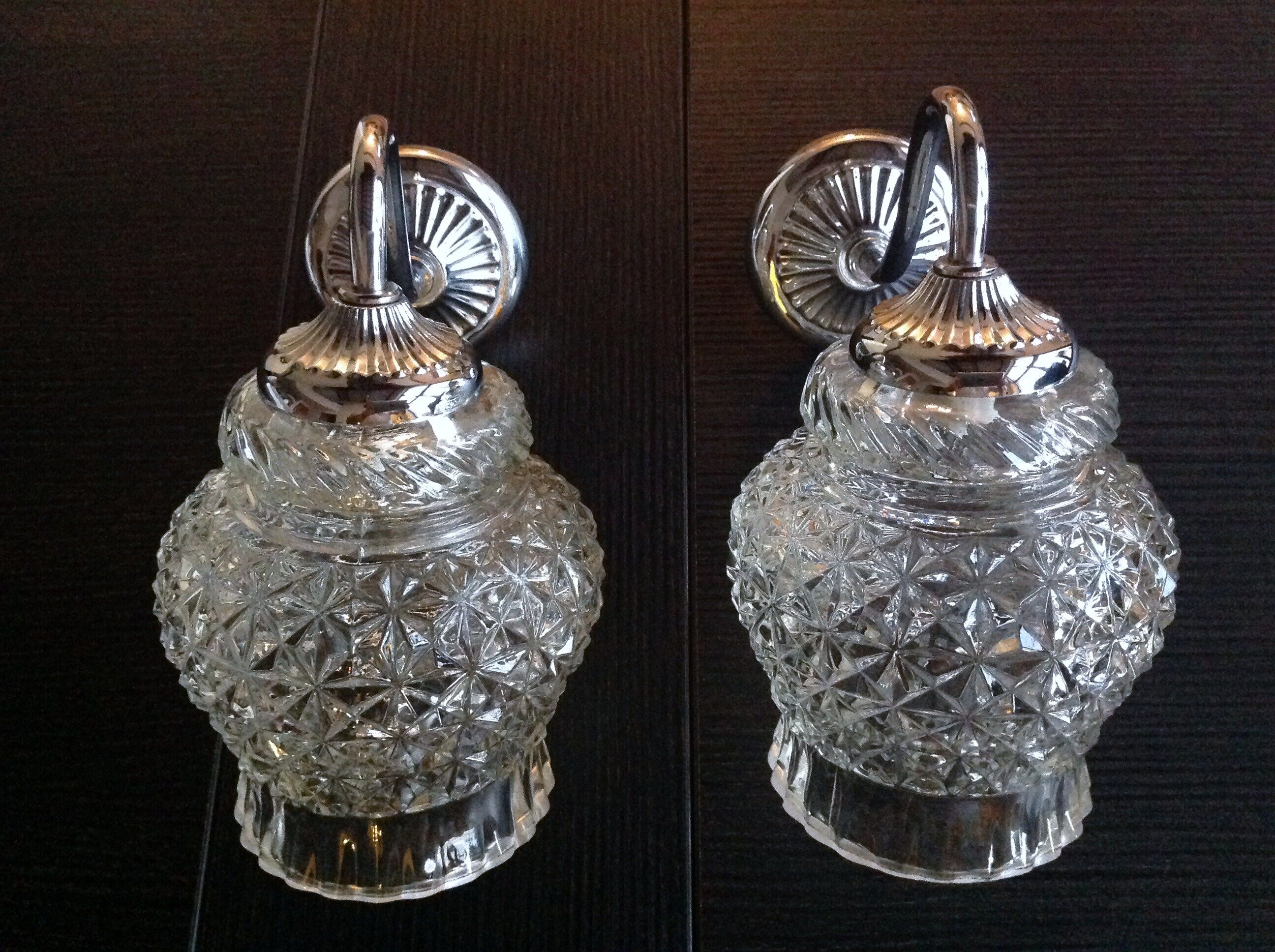 Pair of structured glass and chrome metal, 60s