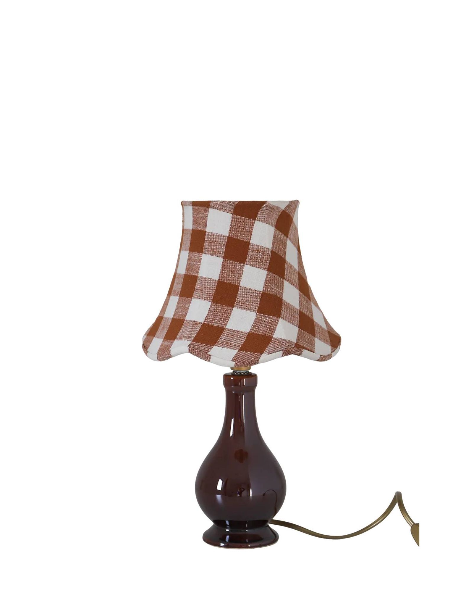 Lampe vintage recyclée — pied céramique brun, abat-jour vichy terracotta