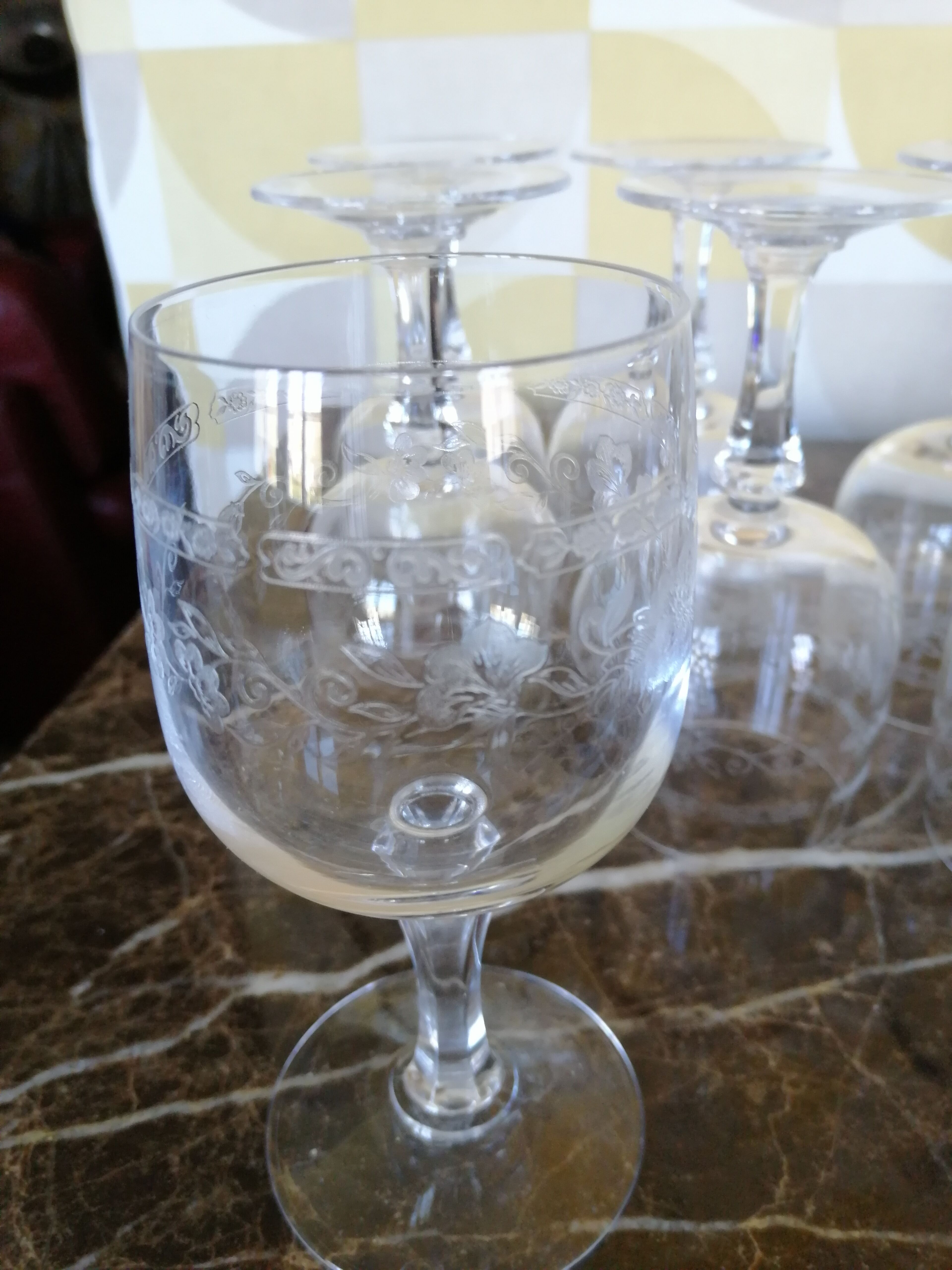 Lot of 7 engraved old glasses