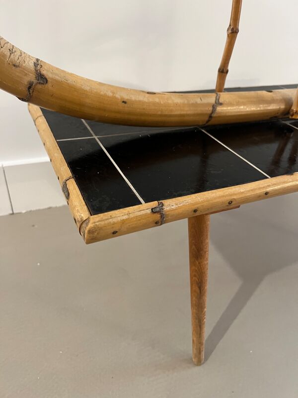 Table basse porte plante en rotin vintage