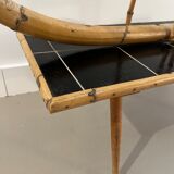 Table basse porte plante en rotin vintage