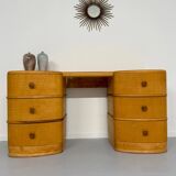Old beech desk in art deco style with drawer, vintage 60s