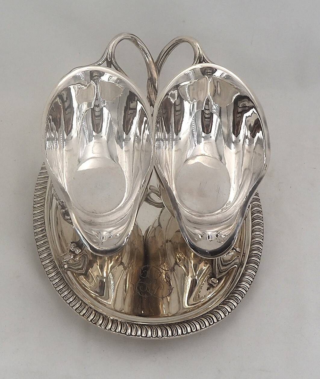 Idiot, double sauce boat + liners, Minerva silver, excellent condition, 19th century, 1.798 kg