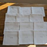 Large antique linen embroidered damass tablecloth + 12 large towels