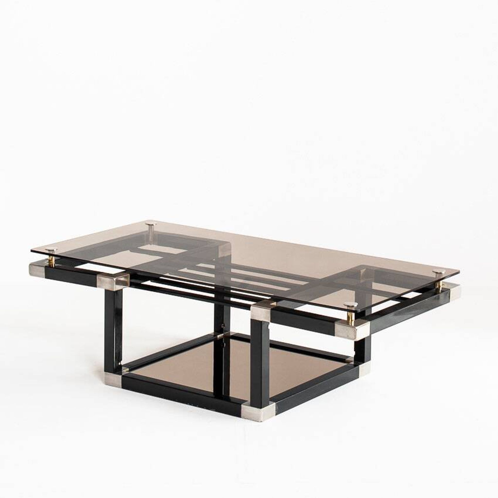 Coffee table attributed to Romeo Rega. Iron and smoked glass – France, 1980s.