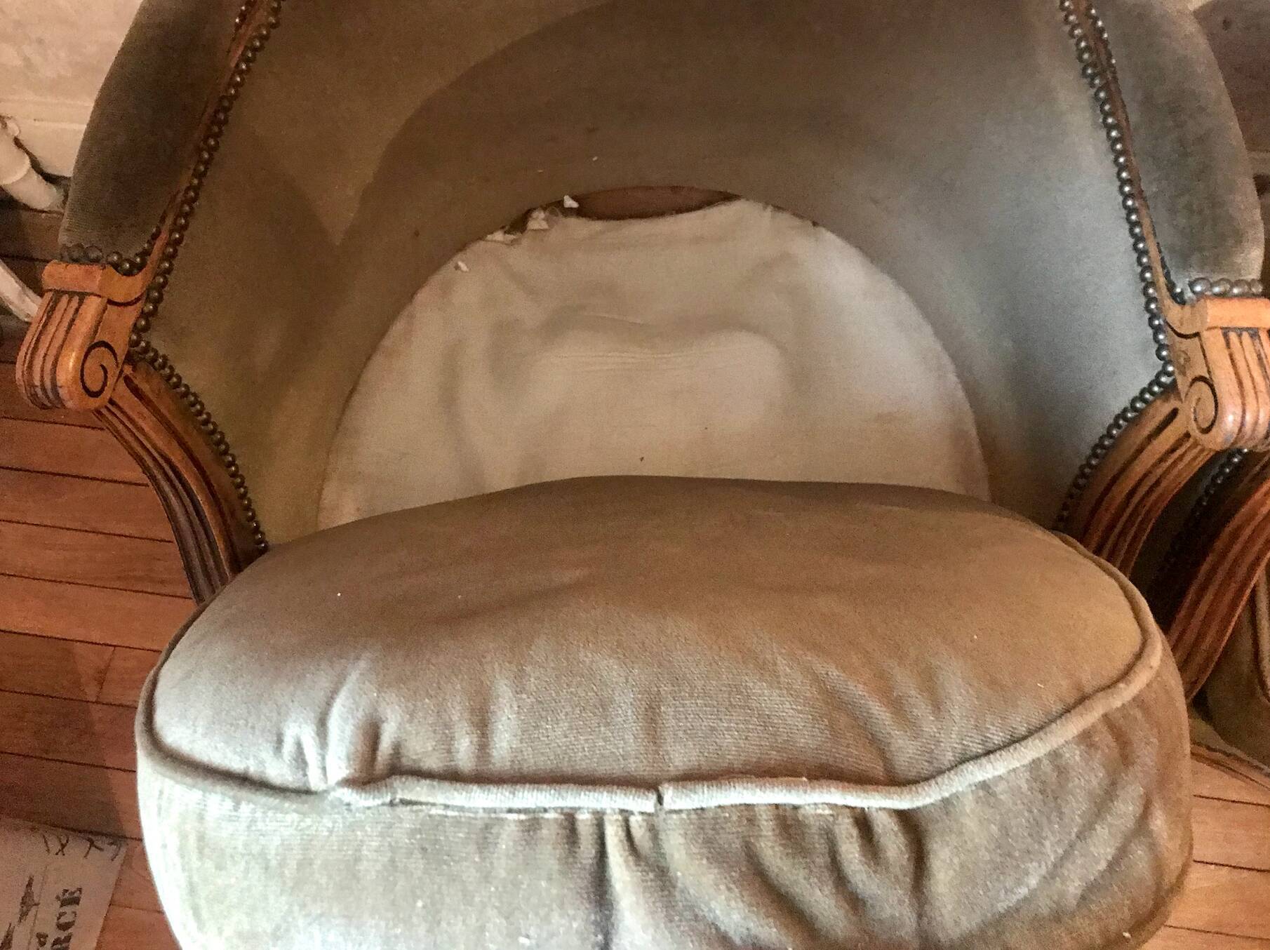 Velvet bergère chairs