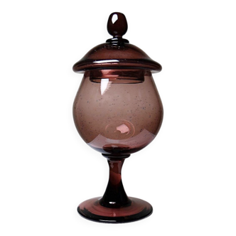 Jar, candy dish in vintage plum purple bubbled glass