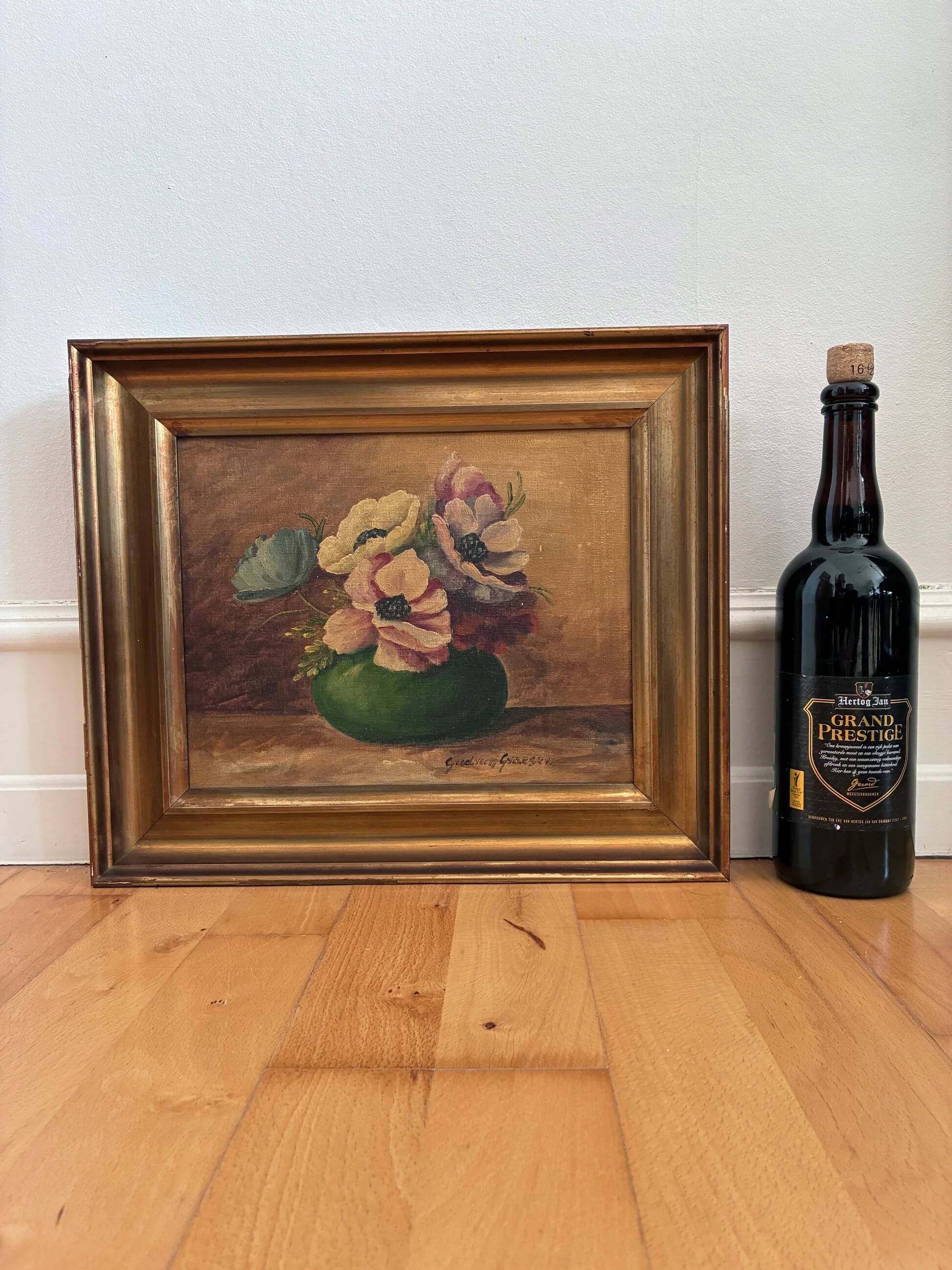 Vintage original floral oil painting, signed flower art