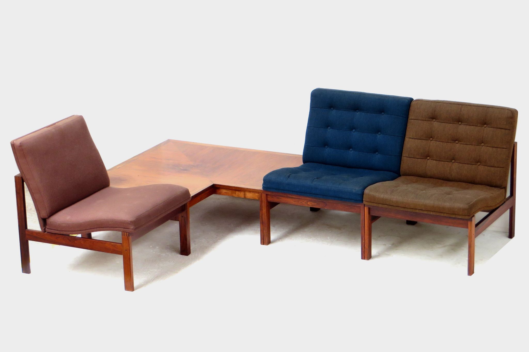 France and Son rosewood lounge chair element sofa set by Ole Gjerløv Knudsen & Torben Lind, 1960s