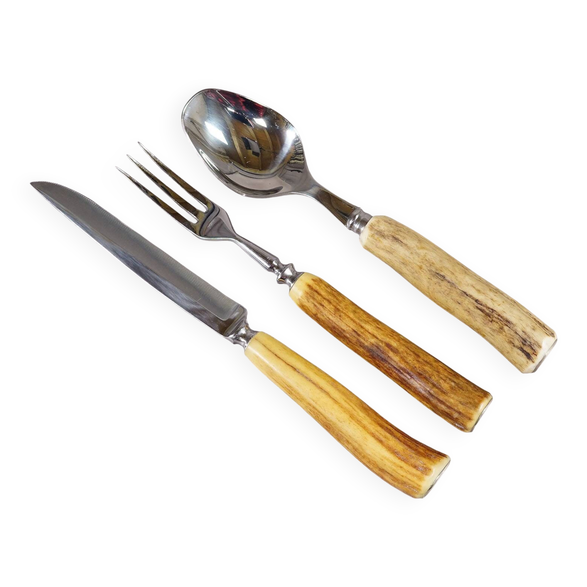 Vintage stainless steel and horn table service for 6 people, Germany 1950s.