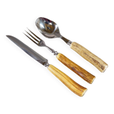 Vintage stainless steel and horn table service for 6 people, Germany 1950s.