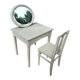 White vintage table with chair and mirror