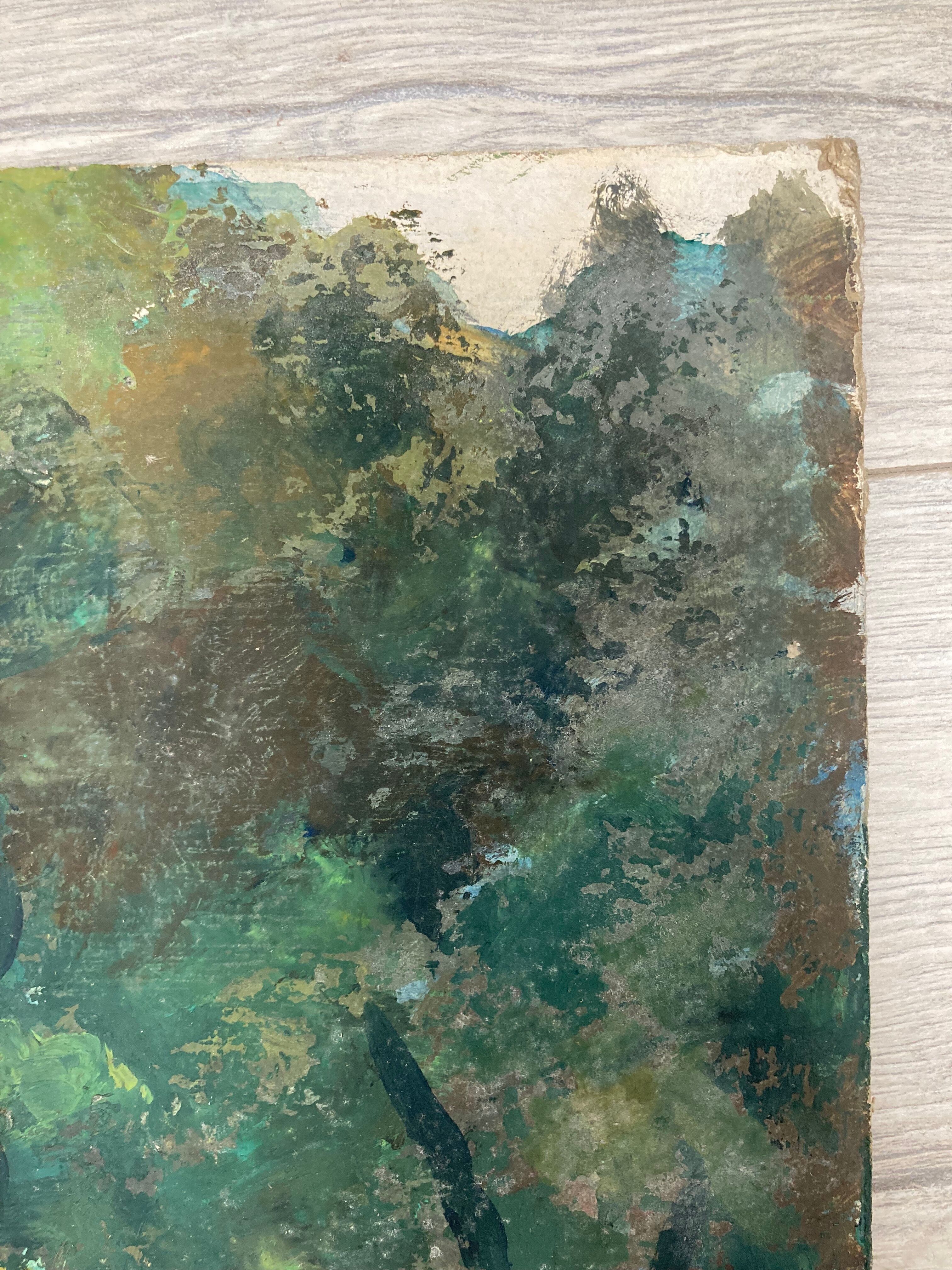 Oil painting on vintage cardboard