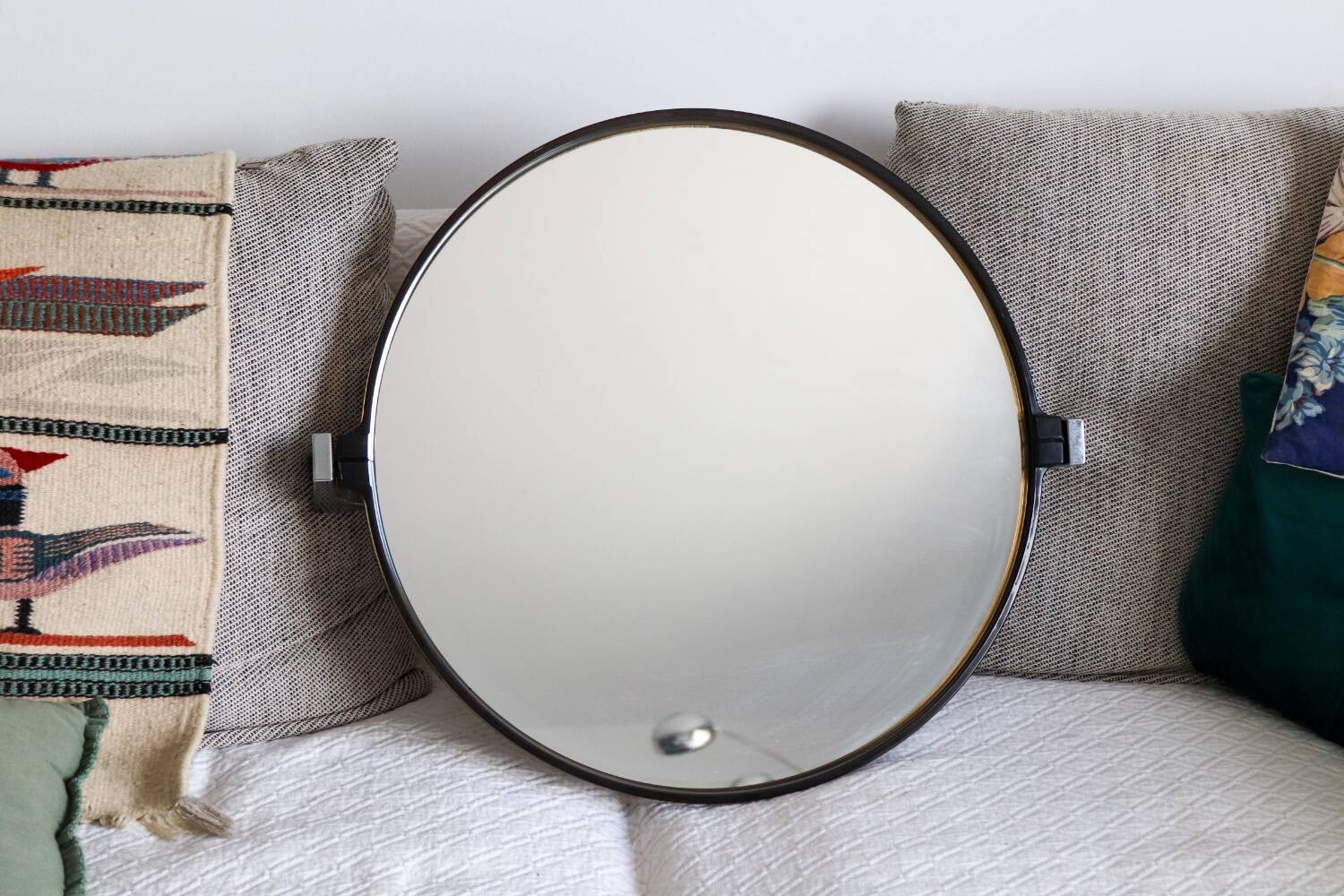 Vintage Smoked Plastic Round Wall Mirror