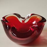 Murano Sommerso Ashtray/Vide Poche. Amber Iridescent Red Glass
