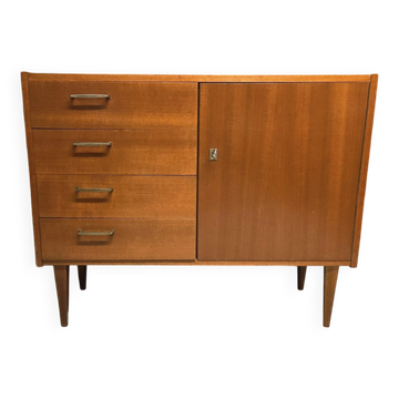 Small vintage sideboard from the 1960s with 4 drawers and a door.
