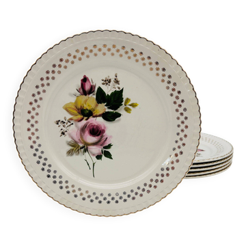 Set of 6 flat plates. Digoin Sarreguemines. Bouquet model.