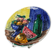 Multicolored hand-painted ceramic wall plate with 1960s Italian fruit motif, signed Stile