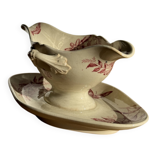Saucier ancienne en faïence rose de Badonviller modèle Jasmin