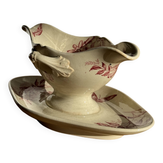 Old pink earthenware saucier Badonviller model Jasmin