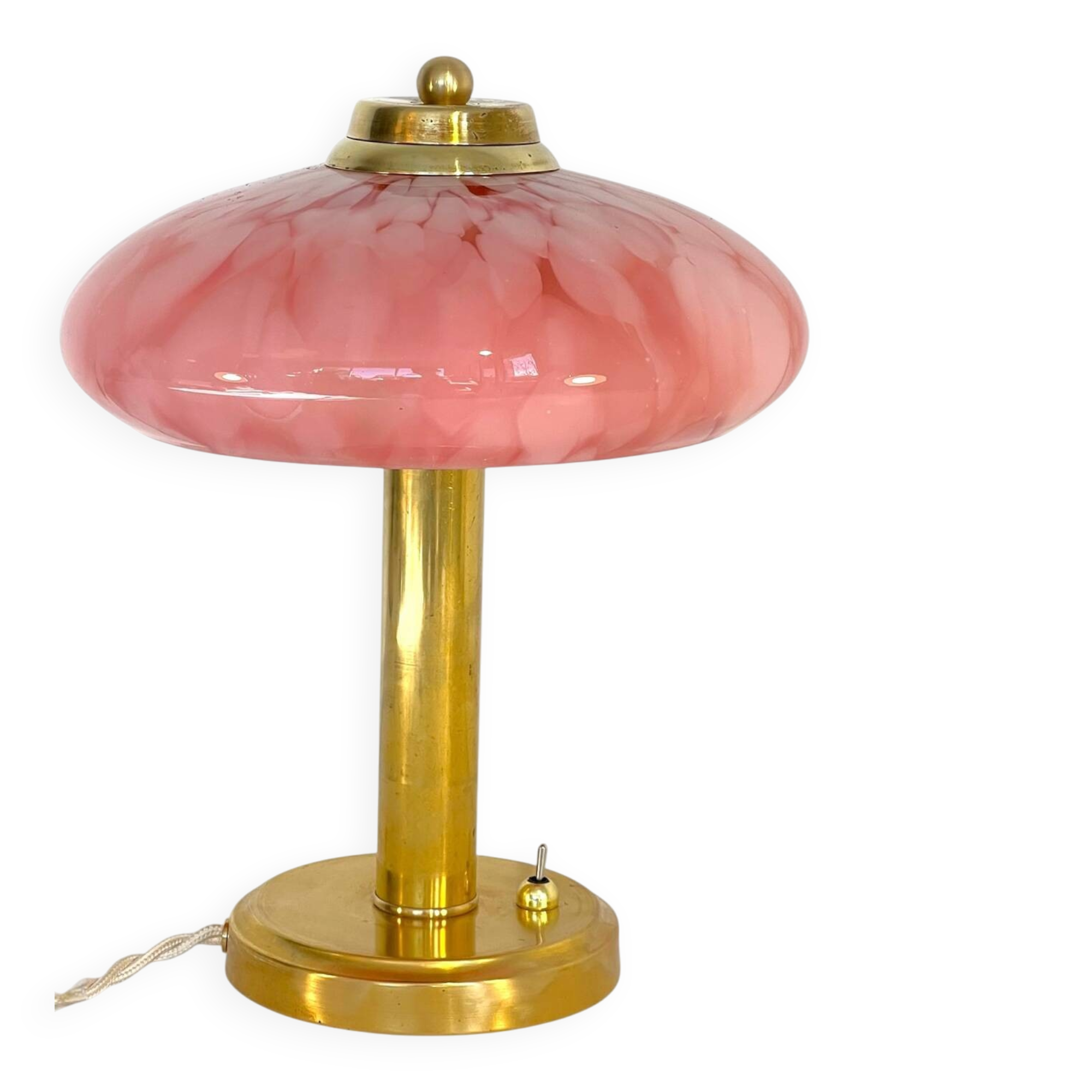 Art Deco mushroom table lamp, pink Clichy glass