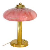 Lampe à poser art deco champignon, verre de Clichy rose
