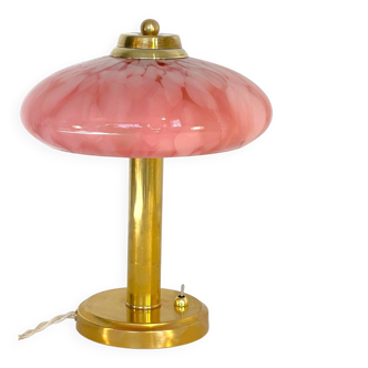 Art Deco mushroom table lamp, pink Clichy glass